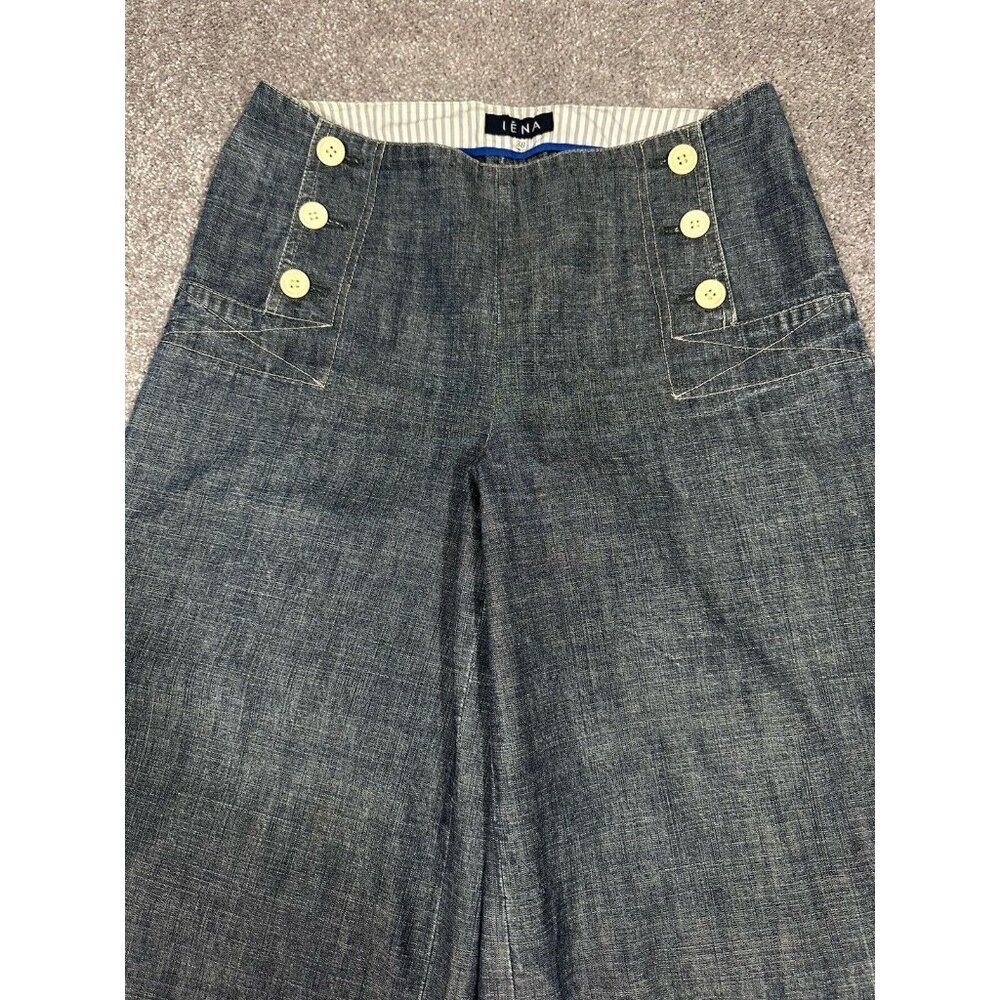 Vtg Iena Pants Womens 38 US Medium Blue Denim Wide Leg Cropped Sailor Na… - Picture 3 of 14